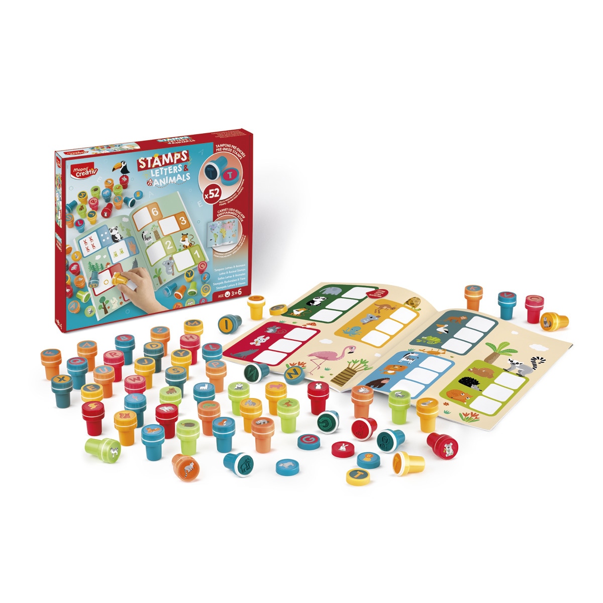 Set completo con 52 sellos llenos de colores y un libro de actividades Maped 2