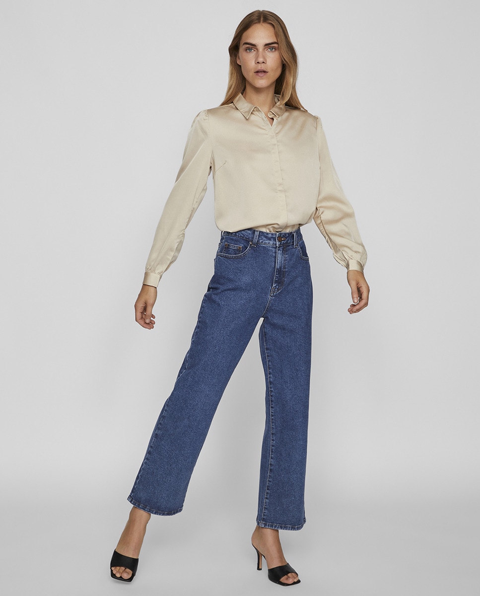 Camisa acetinada de mulher Natural-6