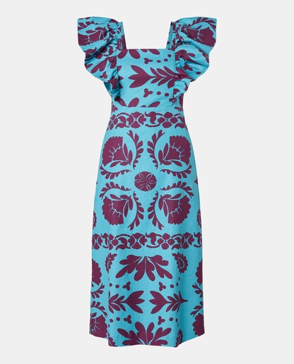 Imagem 0 de Vestido sem Mangas e com Folhos e Estampado