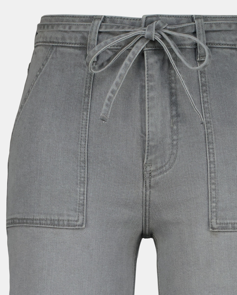 Jeans Cropped Cullote com Cinto Cinzento-5