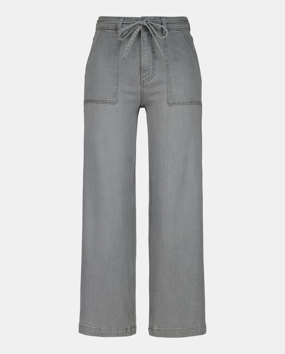 Jeans Cropped Cullote com Cinto Cinzento-4
