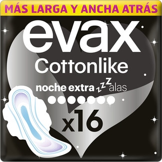Cottonlike compresa con alas noche extra bolsa 16 unidades - Evax
