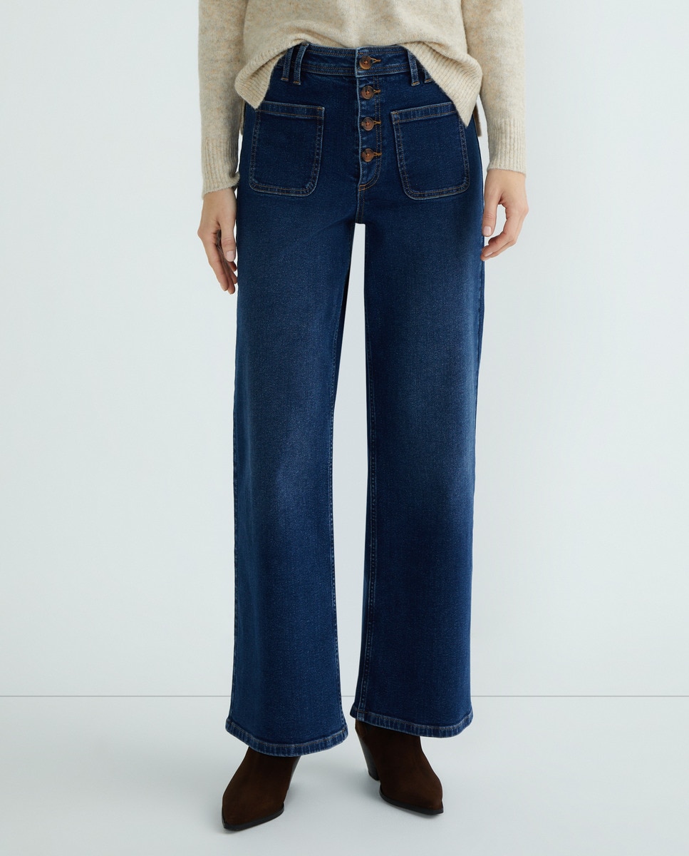 Pantalón de mujer campana Azul marino-2
