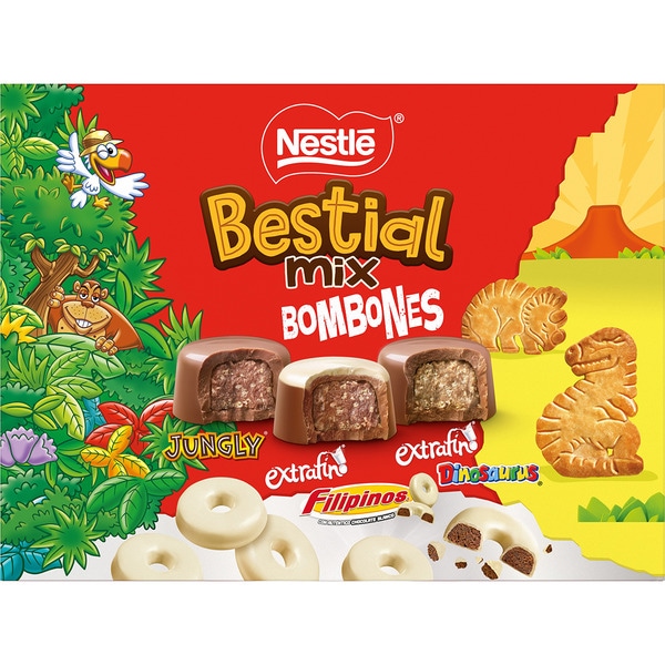 Bestial Mix Pralinenmischung Jungly, Jungly weiß und extrafein Dinosaurus Karton 192 g