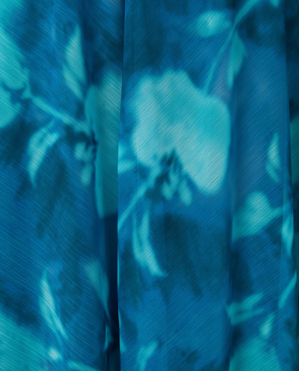 Vestido Comprido de Manga Curta com Capa Azul-5
