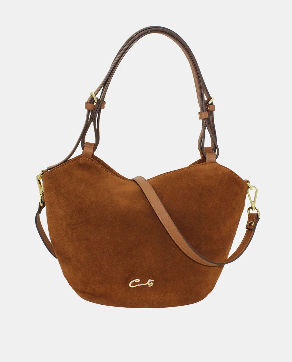 Mala Tipo Tote de Croute e Napa com Fecho de Correr - Camel Camel-2