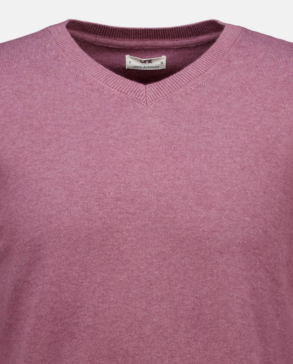 Jersey de hombre cuello pico liso algodón 100% Granate-5