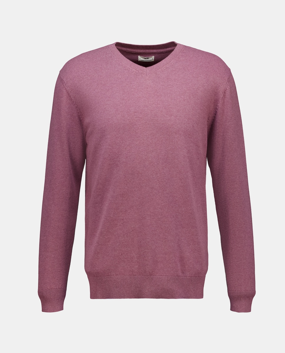 Jersey de hombre cuello pico liso algodón 100% Granate-4