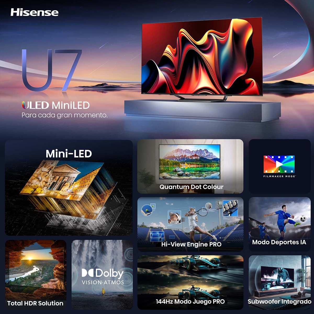 TV MiniLED 139cm (55") Hisense 55U7NQ UHD 4K Smart TV Gris carbón-14