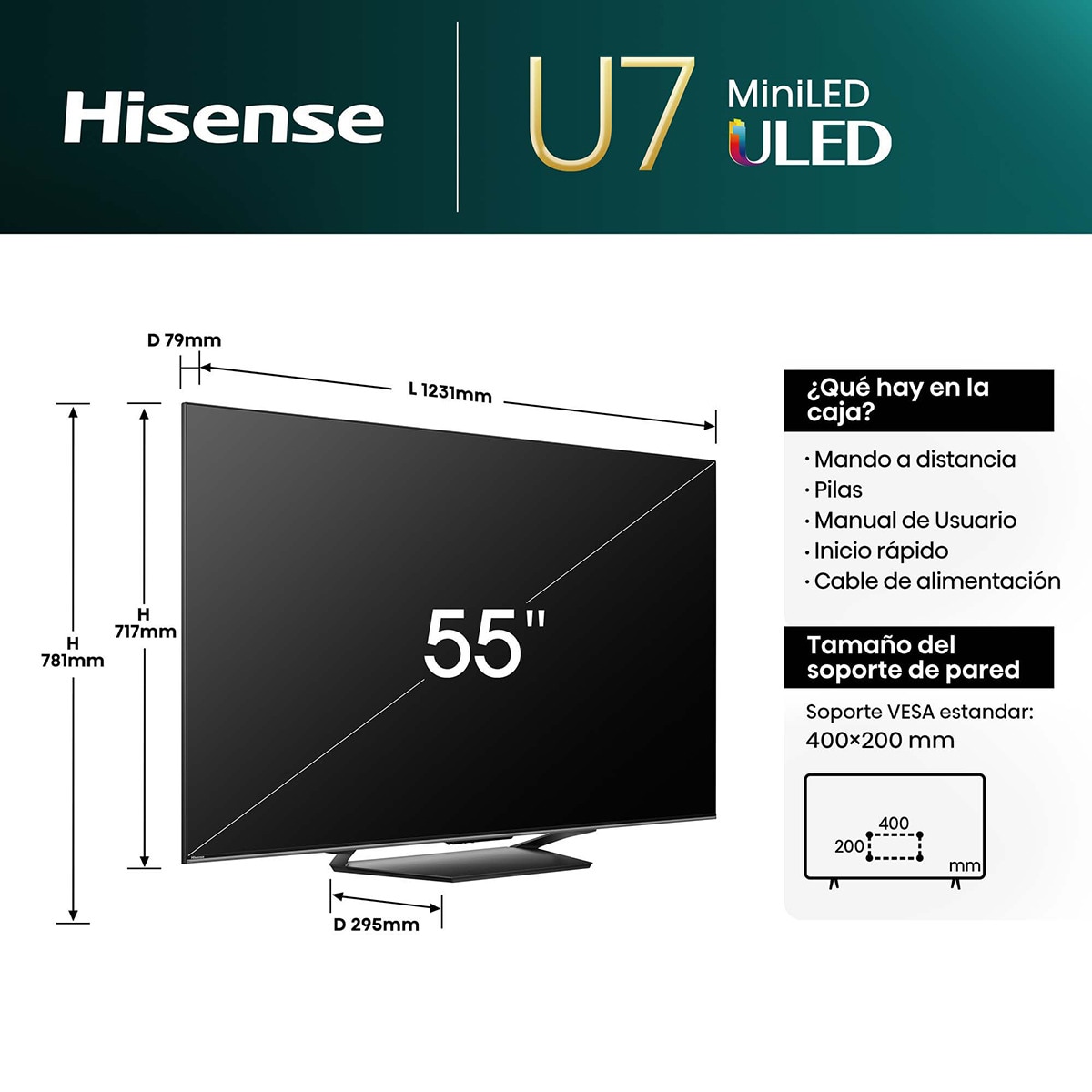 TV MiniLED 139cm (55") Hisense 55U7NQ UHD 4K Smart TV Gris carbón-2