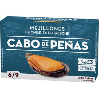 mejillones de Chile en escabeche 6-9 piezas lata 69 g neto escurrido - Cabo De Peñas