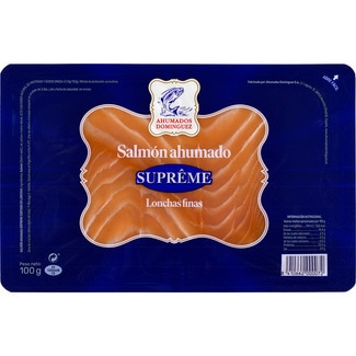 salmón ahumado Supreme en lonchas envase 100 g - Ahumados Dominguez