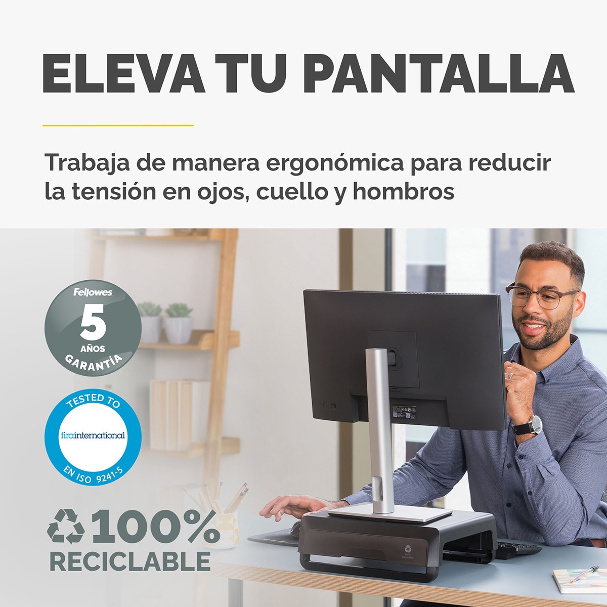 Soporte elevador para monitor Fellowes Breyta negro, 100% reciclable Negro / Gris-3