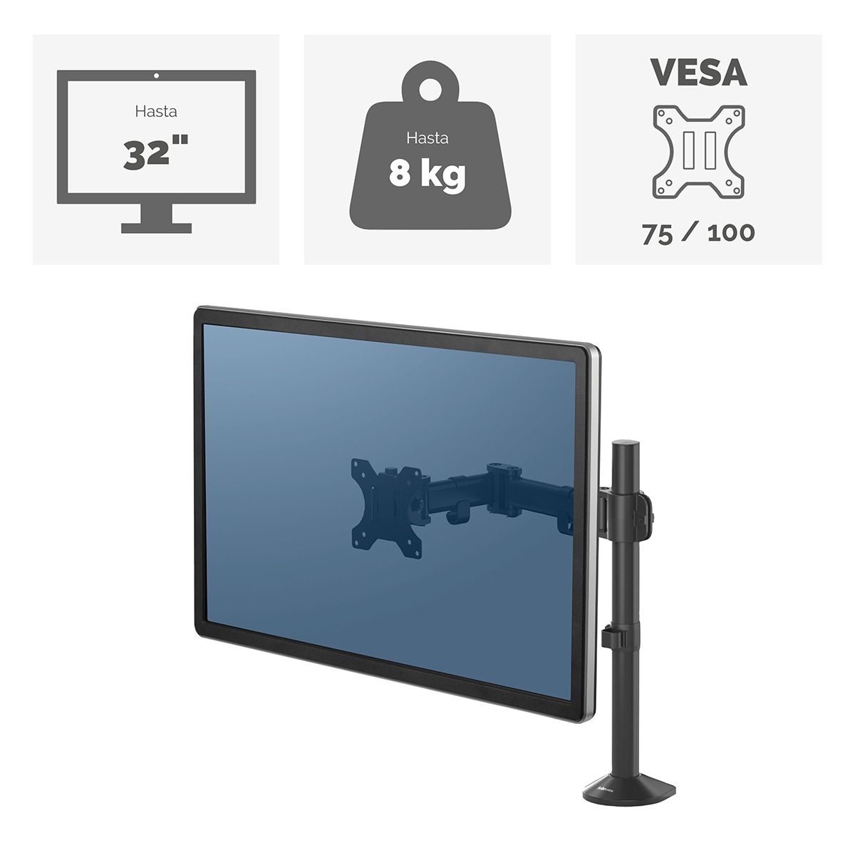 Brazo elevador para monitor Fellowes Reflex, para 1 pantalla Negro-3