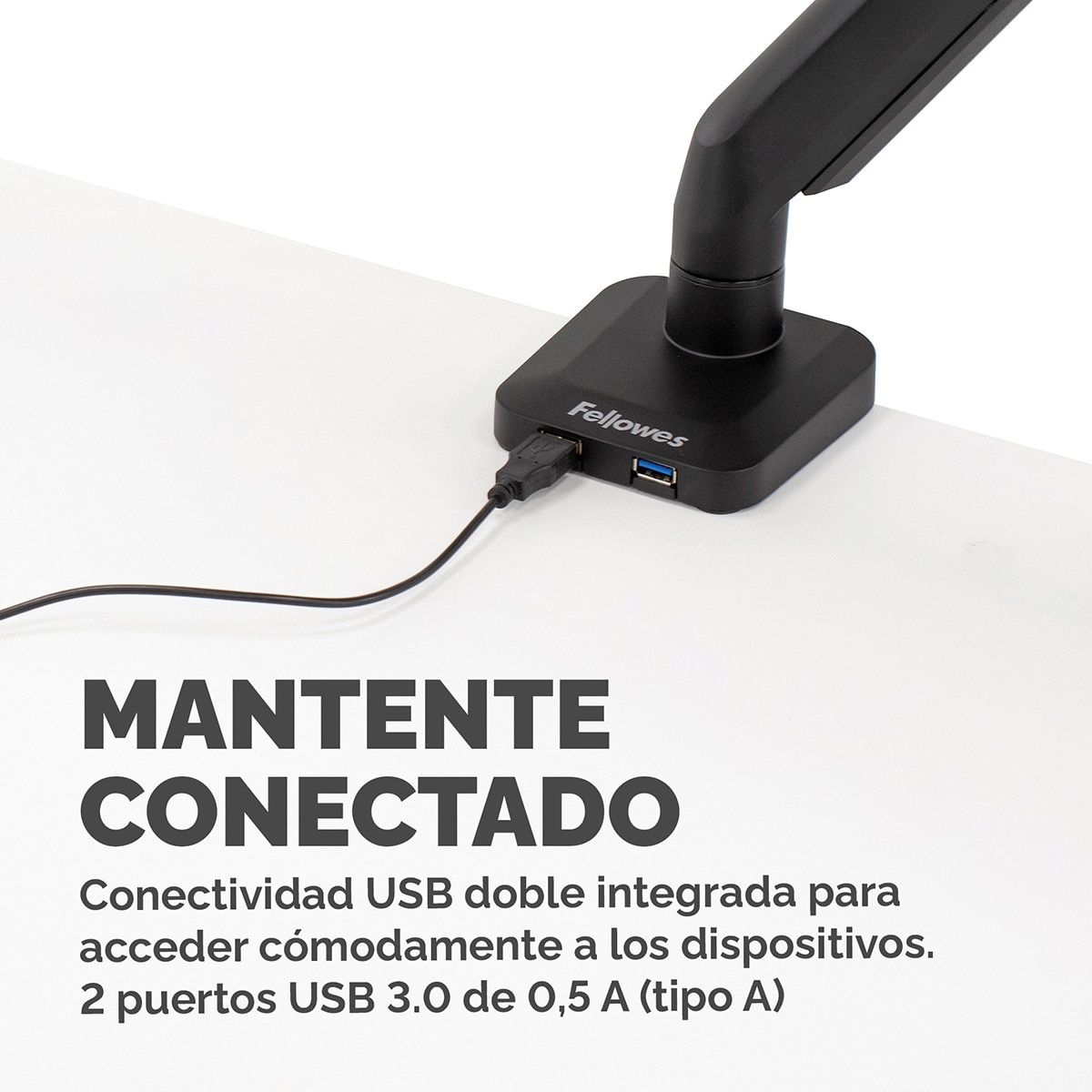 Brazo elevador a gas para 1 pantalla Fellowes Platinum, con 2 Puertos USB, negro Negro-6