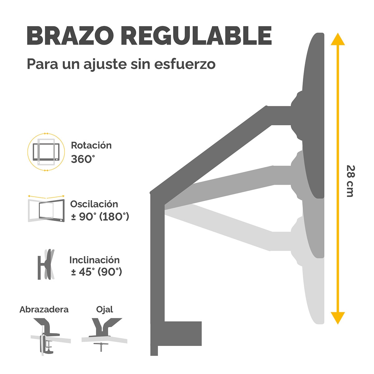 Brazo elevador a gas para 1 pantalla Fellowes Platinum, con 2 Puertos USB, negro Negro-5