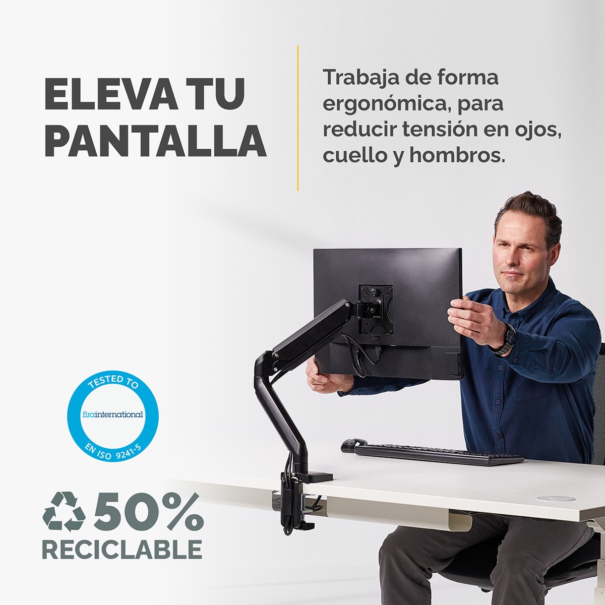 Brazo elevador a gas para 1 pantalla Fellowes Platinum, con 2 Puertos USB, negro Negro-3