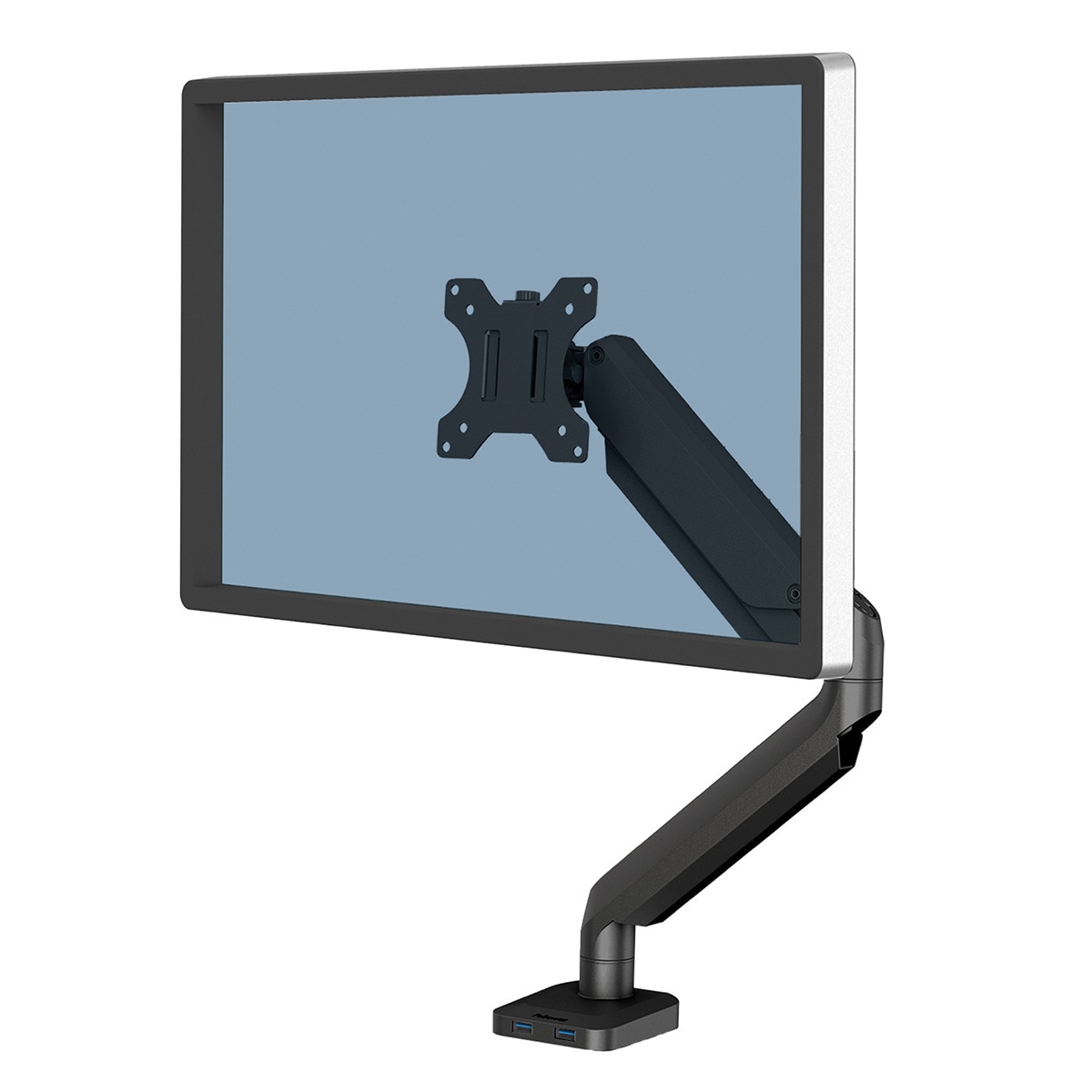 Brazo elevador a gas para 1 pantalla Fellowes Platinum, con 2 Puertos USB, negro Negro-2