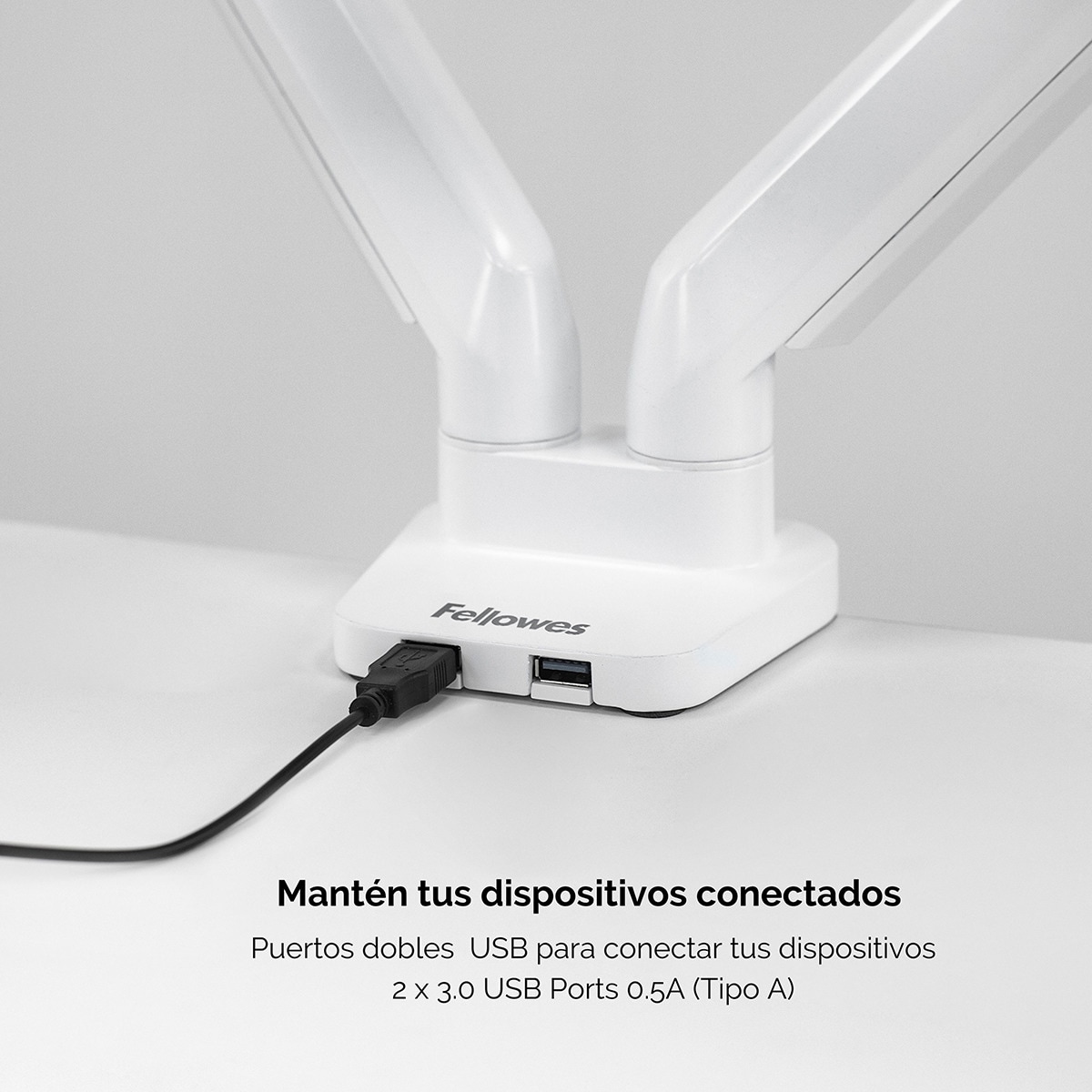 Brazo elevador a gas para 2 pantallas Fellowes Platinum, con 2 Puertos USB, blanco Blanco-4
