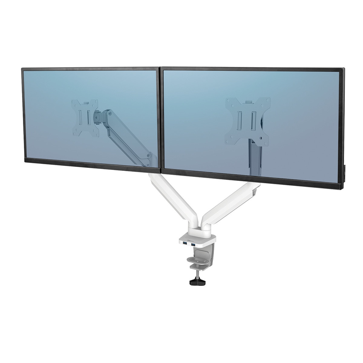 Brazo elevador a gas para 2 pantallas Fellowes Platinum, con 2 Puertos USB, blanco Blanco-2