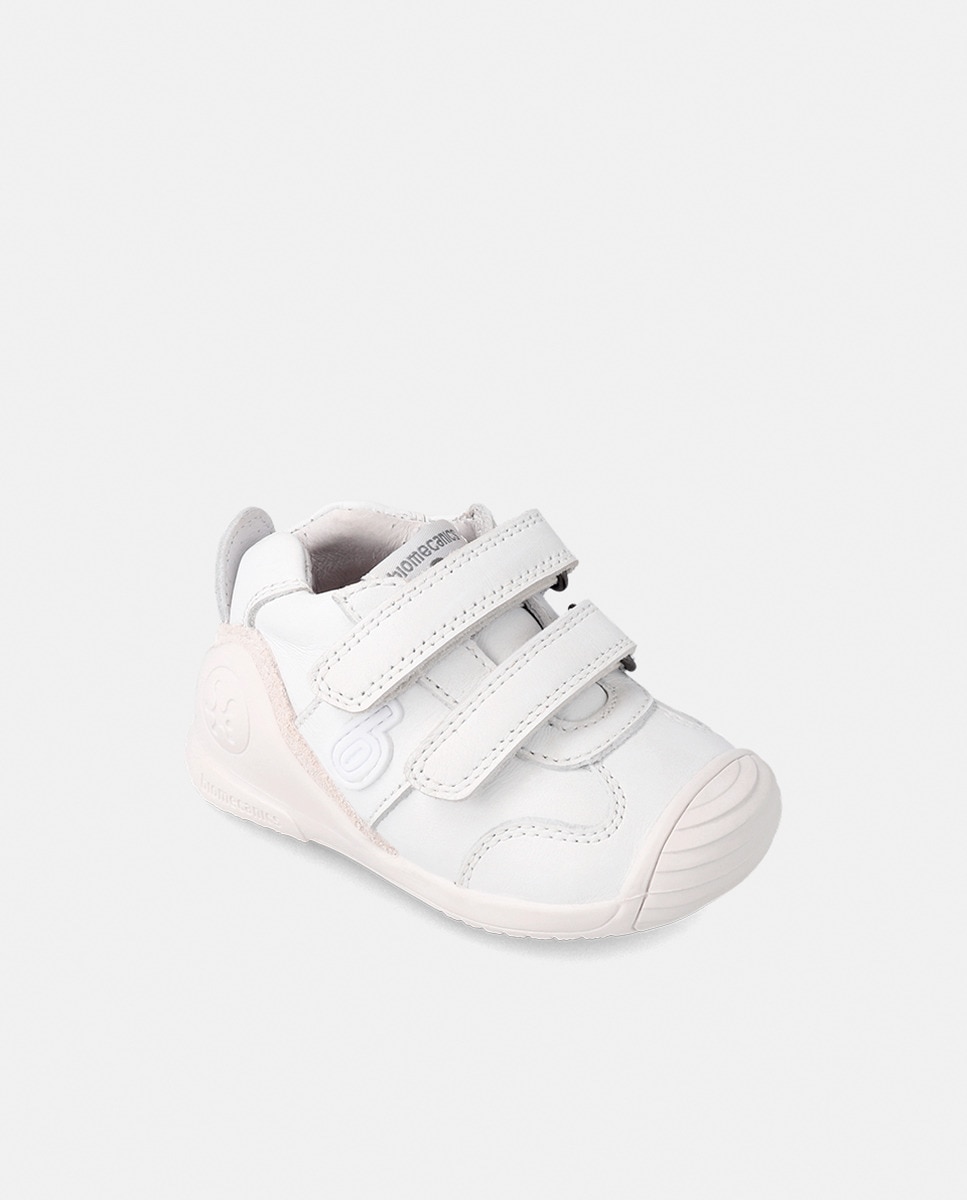 Sapatilhas de Bebé em Pele com Fecho Aderente Duplo Branco-9