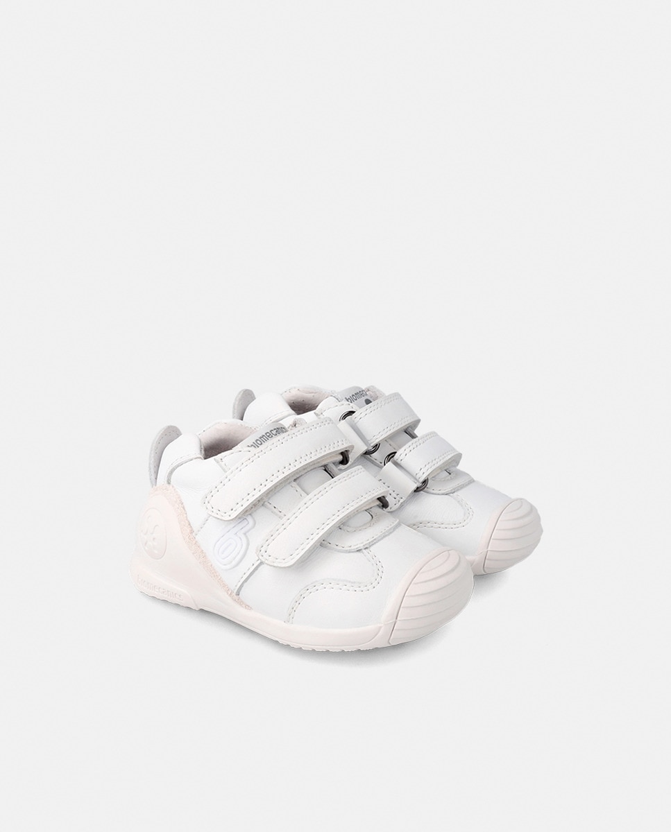 Sapatilhas de Bebé em Pele com Fecho Aderente Duplo Branco-7