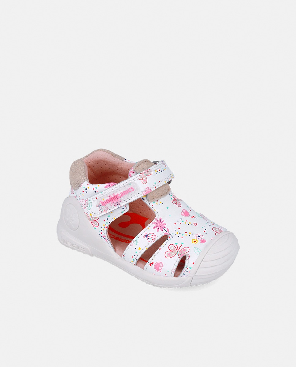 Sandálias Estampadas de Bebé em Pele com Biqueira Reforçada Branco-9
