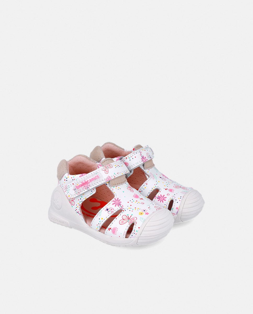 Sandálias Estampadas de Bebé em Pele com Biqueira Reforçada Branco-7