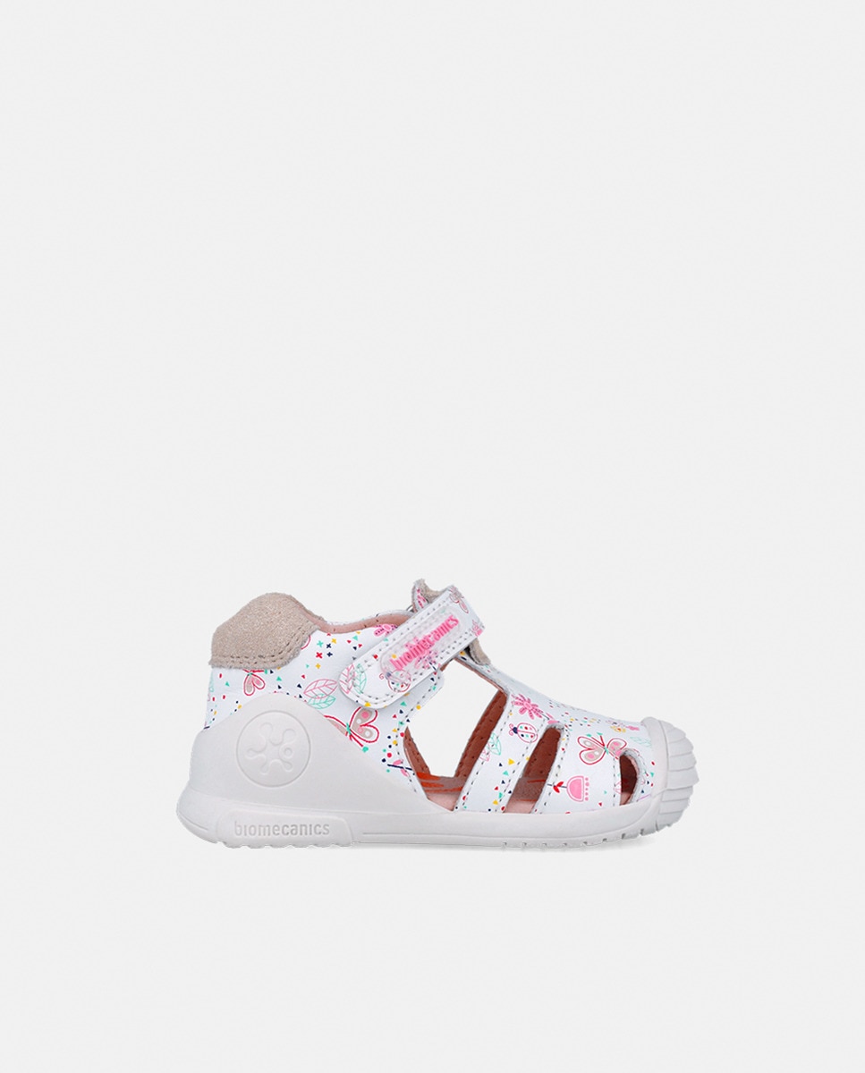 Sandálias Estampadas de Bebé em Pele com Biqueira Reforçada Branco-6