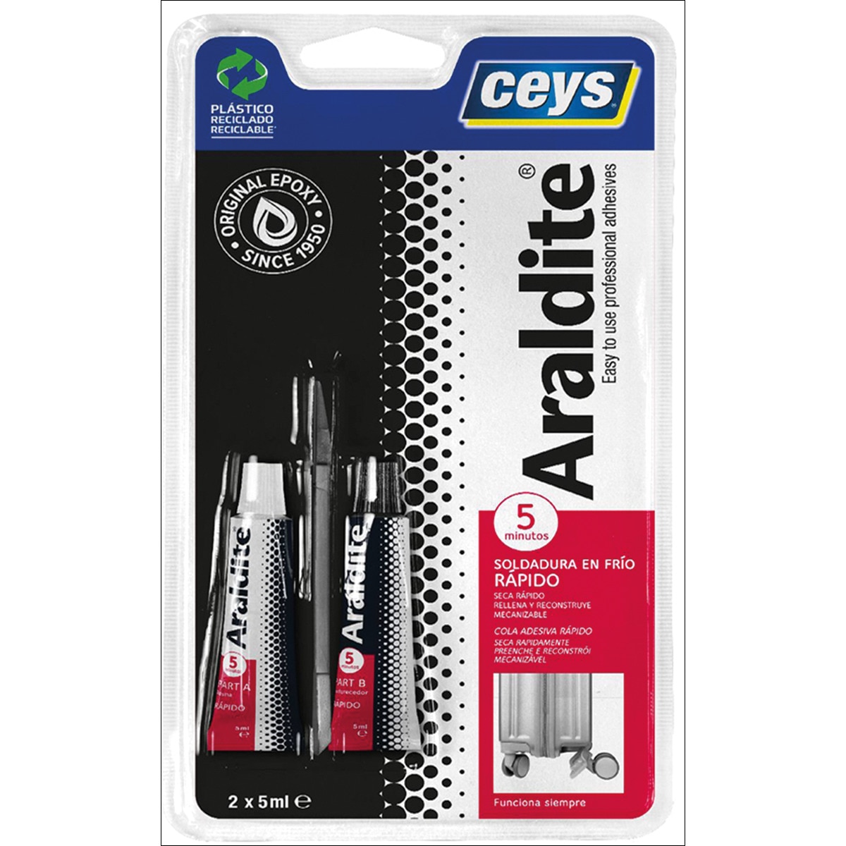 Adhesivo Araldite Epoxi Rápido 5 + 5 ml Blanco-1