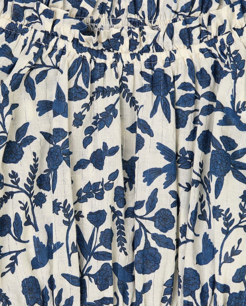 Blusa de Manga Curta com Elásticos no Decote Azul-5