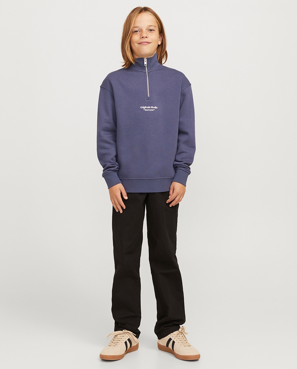 Sweatshirt com Meio Fecho de Correr Azul-6
