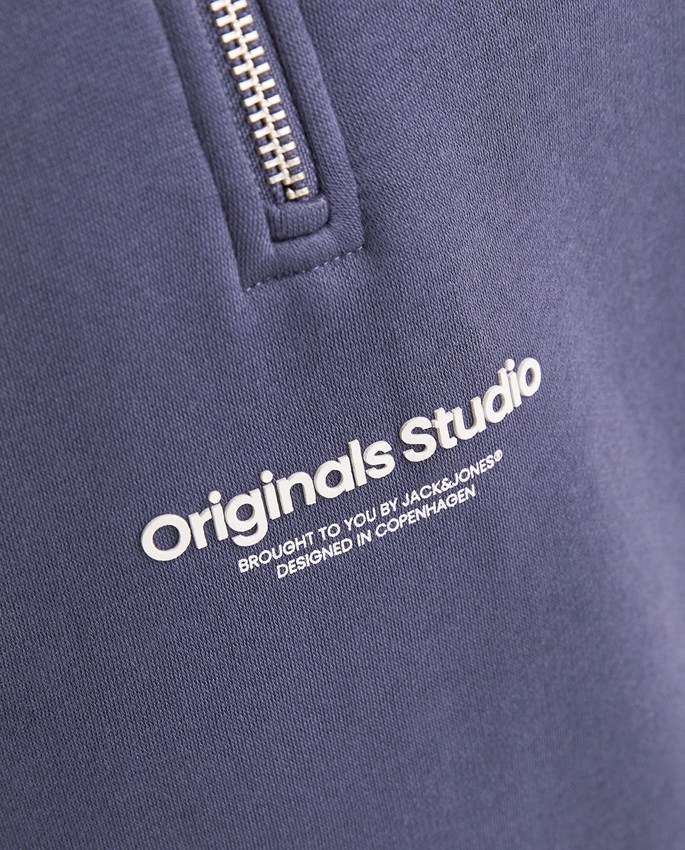 Sweatshirt com Meio Fecho de Correr Azul-5