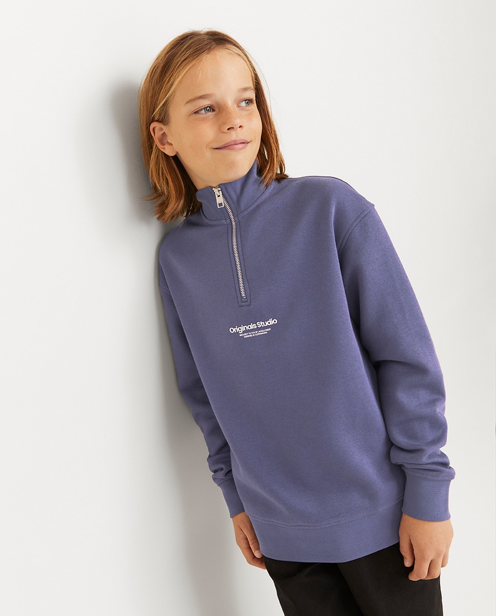 Sweatshirt com Meio Fecho de Correr Azul-3
