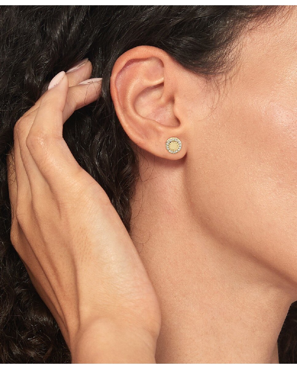 Brincos de Aço Dourado e Cristal Branco-2