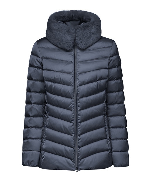 Imagen 0 de Plumifero corto de mujer con pelo sintetico aplicado en el cuello