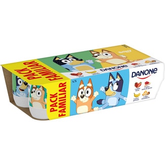 yogur de sabores 2 plátano + 2 macedonia + 2 fresa + 2 tarta de queso sin gluten pack 8 unidades 120 g pack familiar - Danone