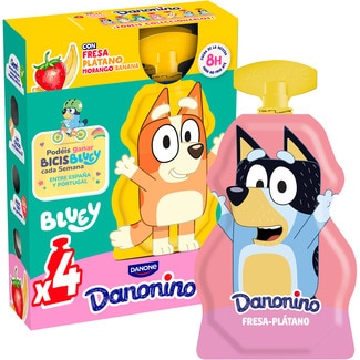 pouch sabor fresa y plátano con calcio + vitamina D para llevar sin gluten pack 4 unidades 70 g - Danone Danonino