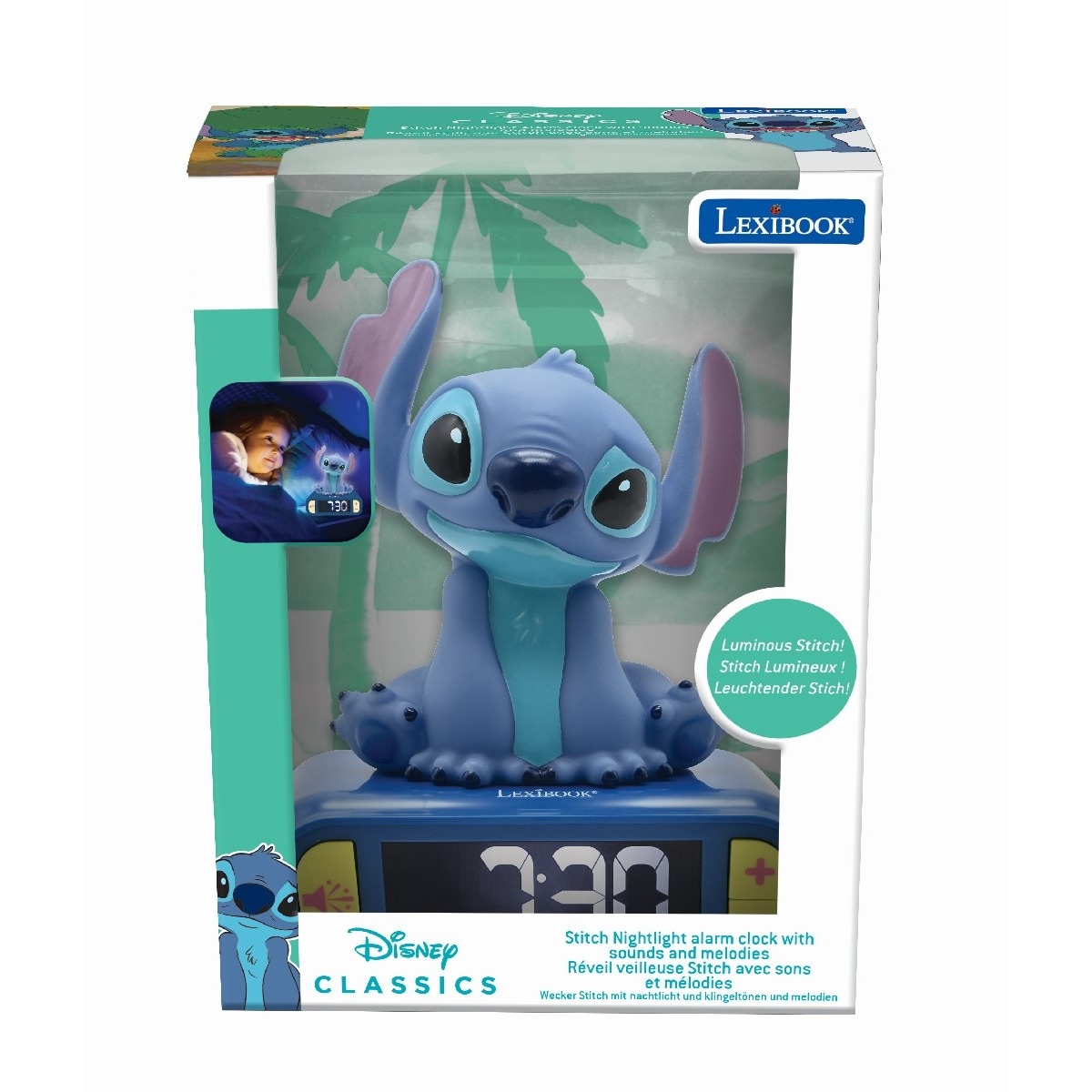 Despertador digital com luz nocturna 3D Stitch e efeitos sonoros 3