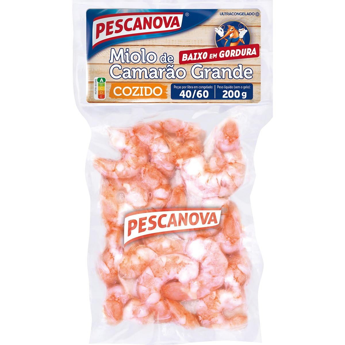 Miolo de Camarão Grande Cozido 40/60 embalagem 200 g