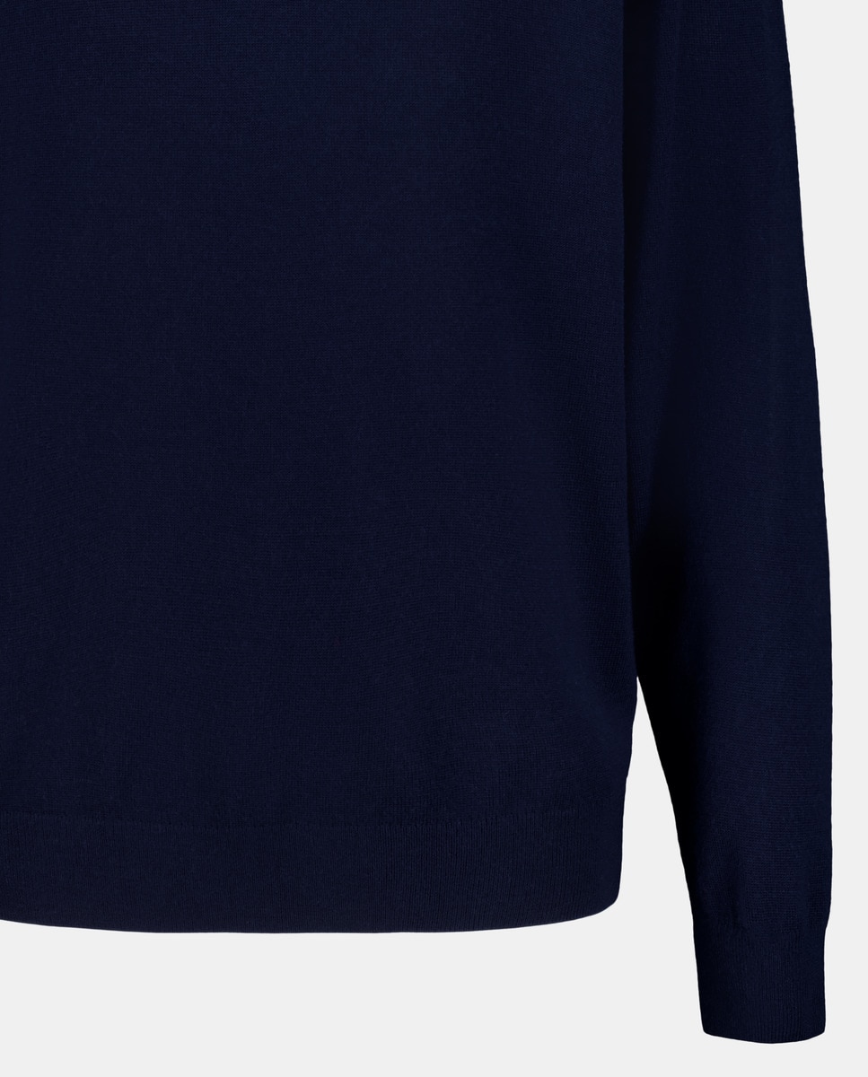 Camisola de Malha 100% Merino Lisa com Gola Semi Cisne com Fecho de Correr Azul-marinho-5