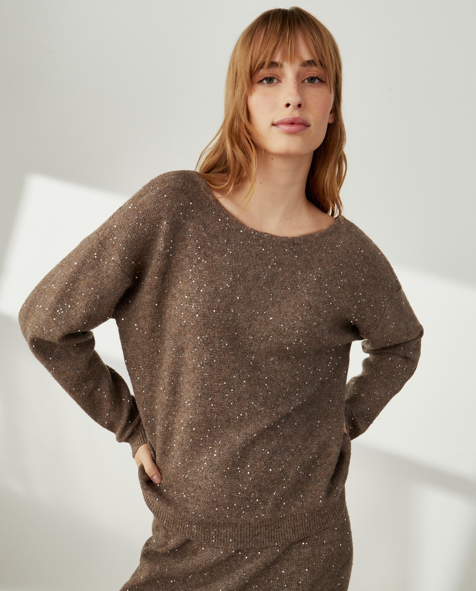 Camisola de Malha com Lantejoulas Visom-Escuro-1