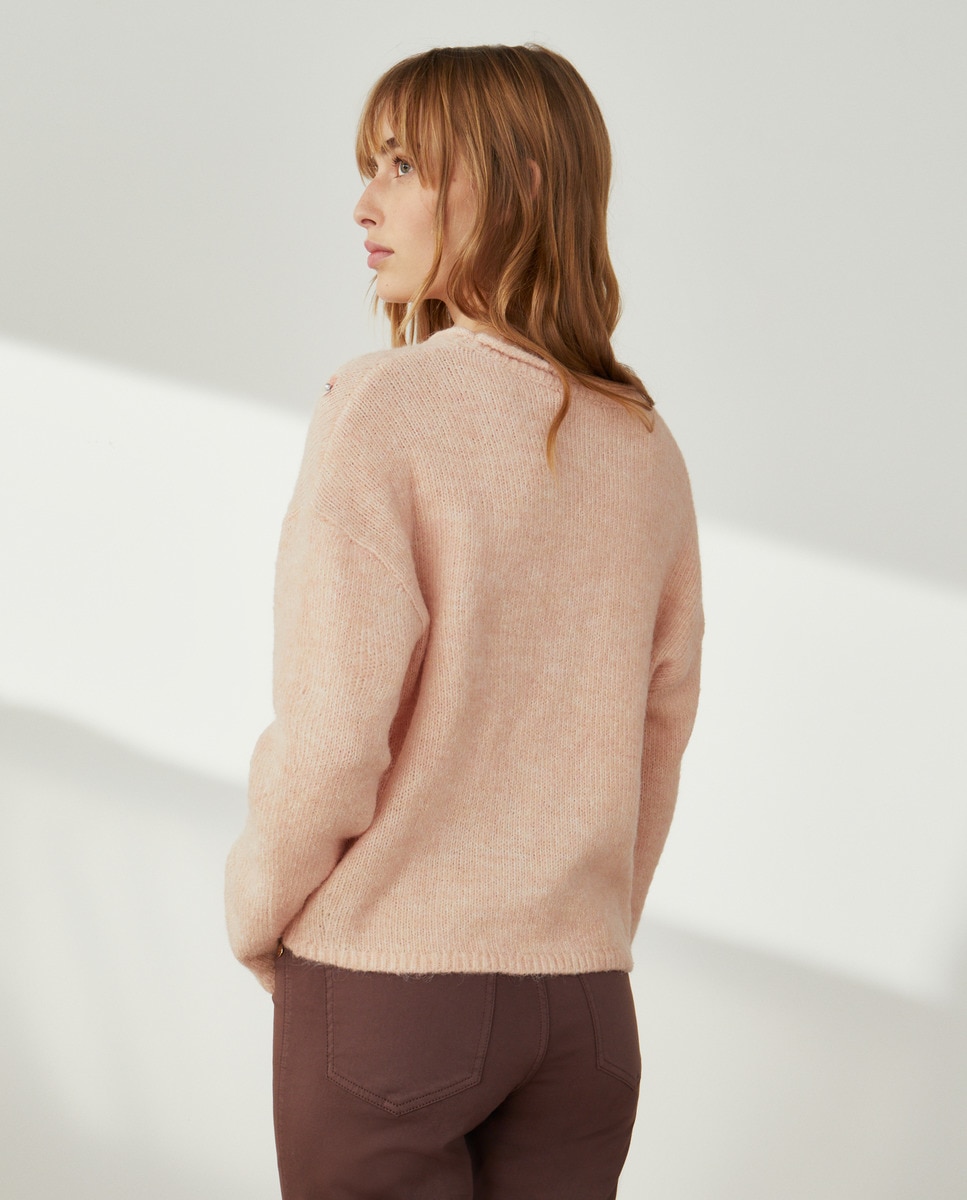 Camisola de Malha com Bordado Rosa-claro-6