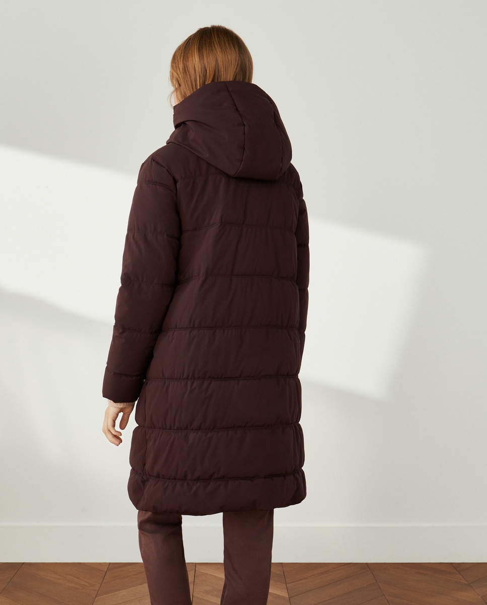 Blusão acolchoado comprido de mulher com capuz Bordeaux-6