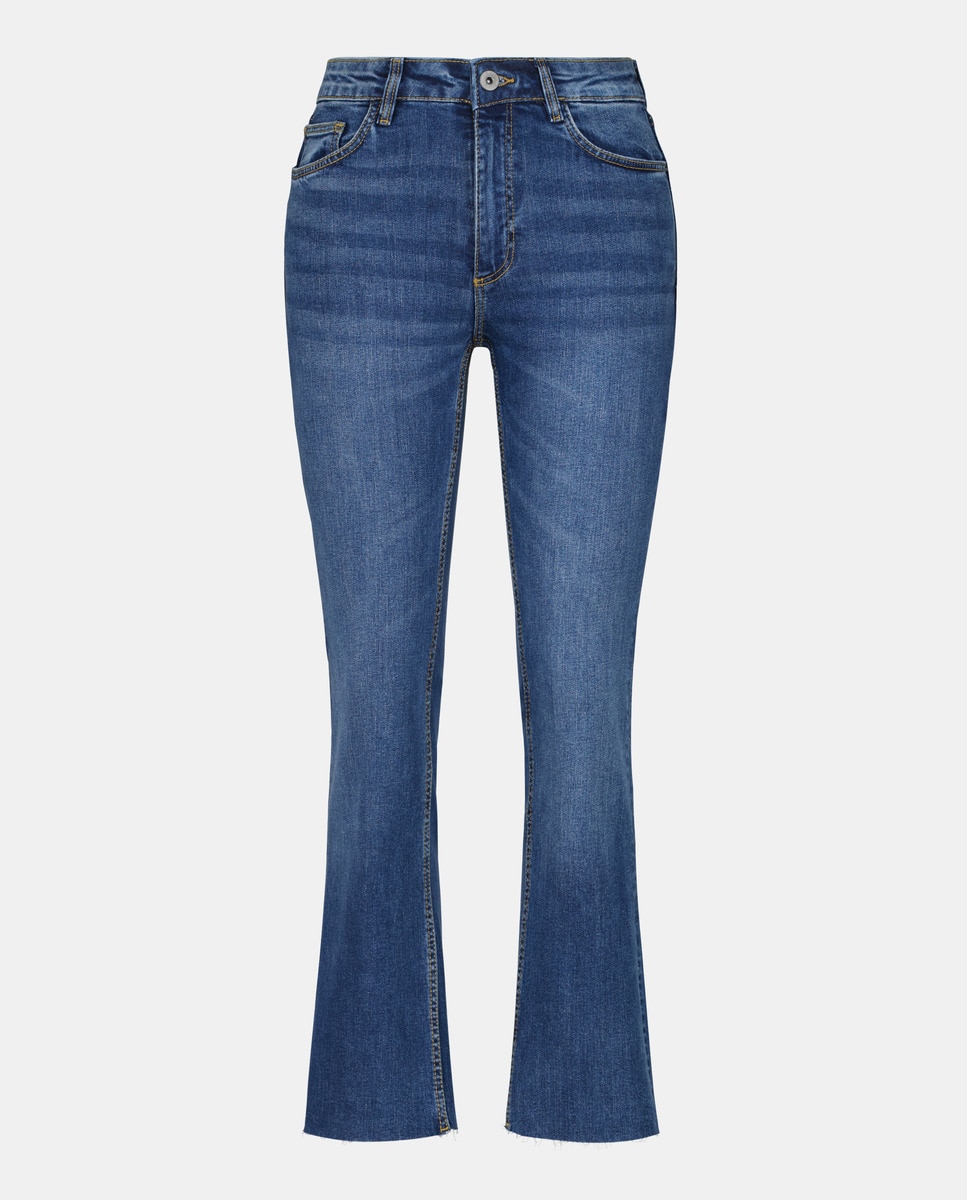 Jeans Crop Flare de Cintura Média Índigo-4