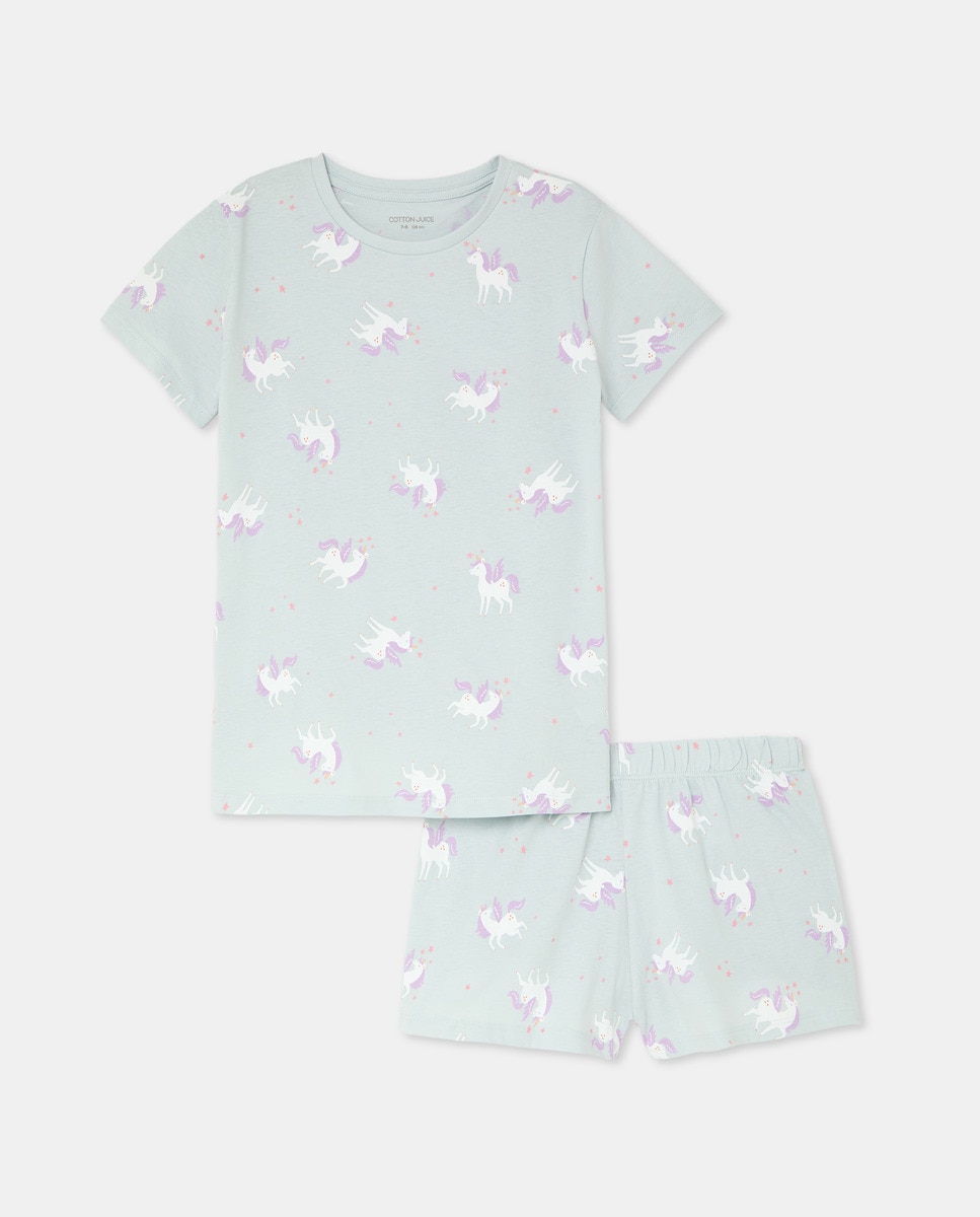 Pijama Curto com Estampado de Unicórnios Azul-4