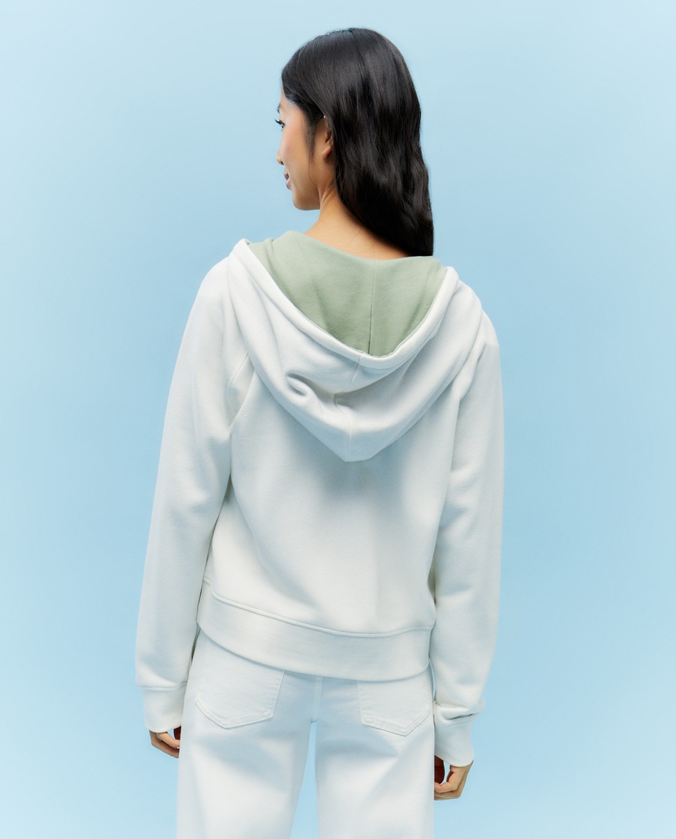 Sweatshirt com Capuz Aberto Branco-marfim-6