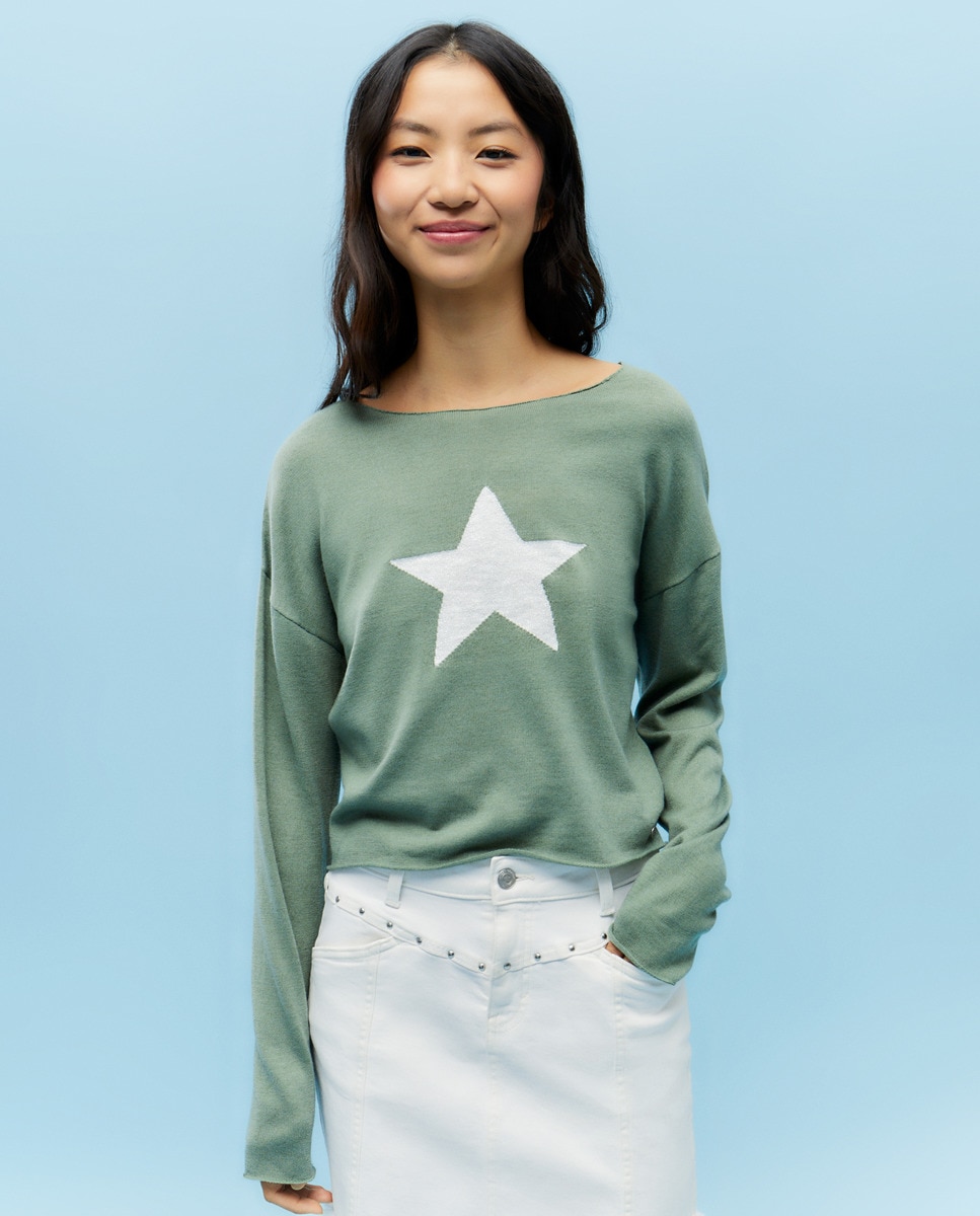 Camisola de malha com decote redondo e manga comprida Sabão-1