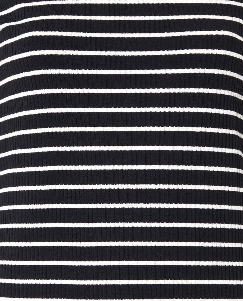 Vestido às riscas com manga comprida Preto-5