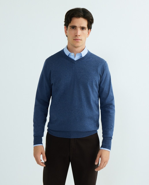 Imagen 0 de Jersey de lana 50% merino y 50% algódon de hombre con el cuello pico